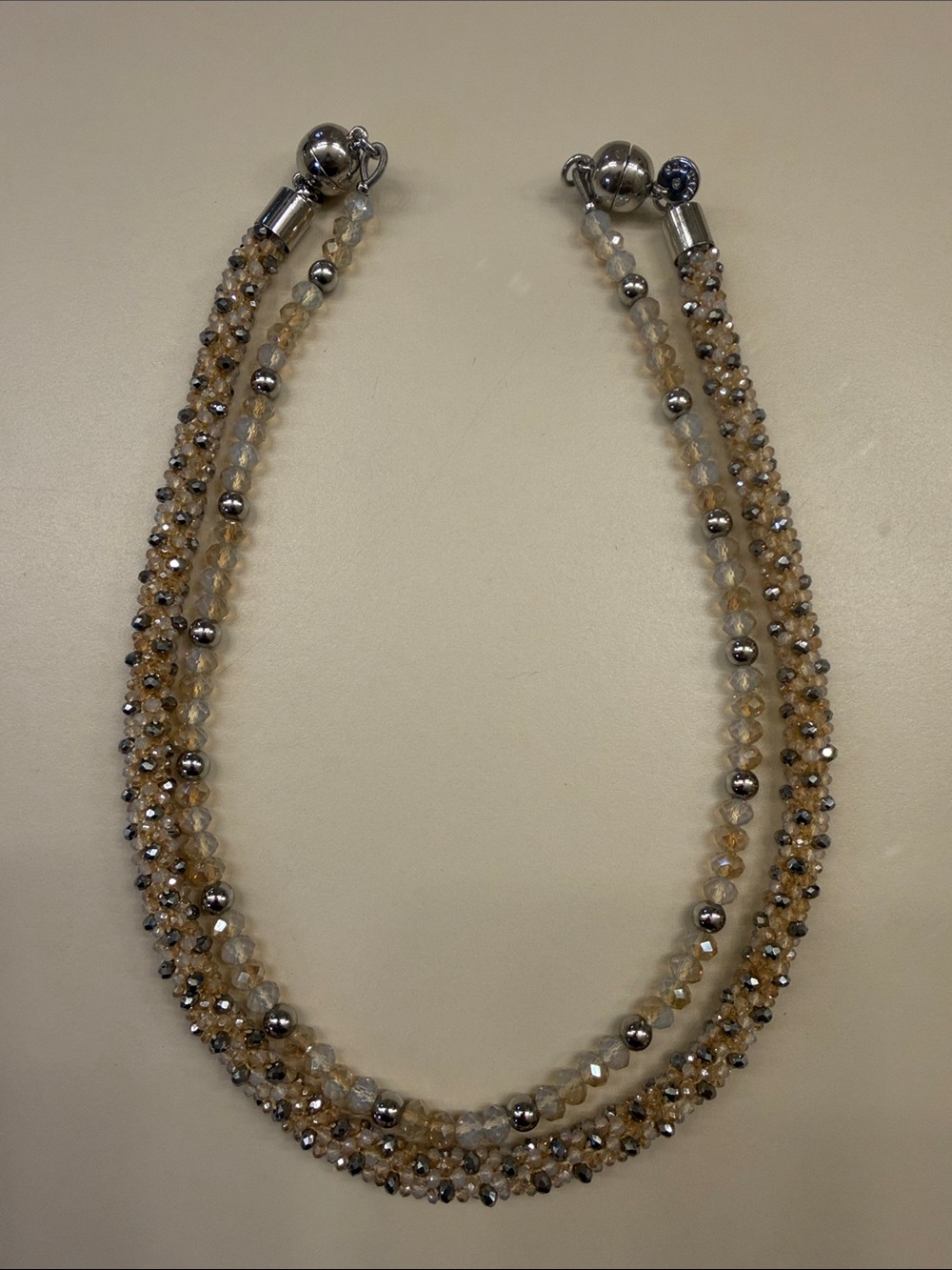Talbots Two-Strand Champagne and Silver Bead Necklace